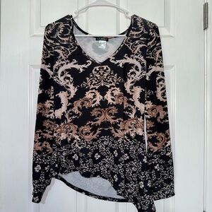 VENUS Black and Beige Patterned Blouse